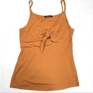 Doe & Rae Tank Top Tie Front Ribbed Knit Casual Spaghetti Strap‎ Shirt Orange